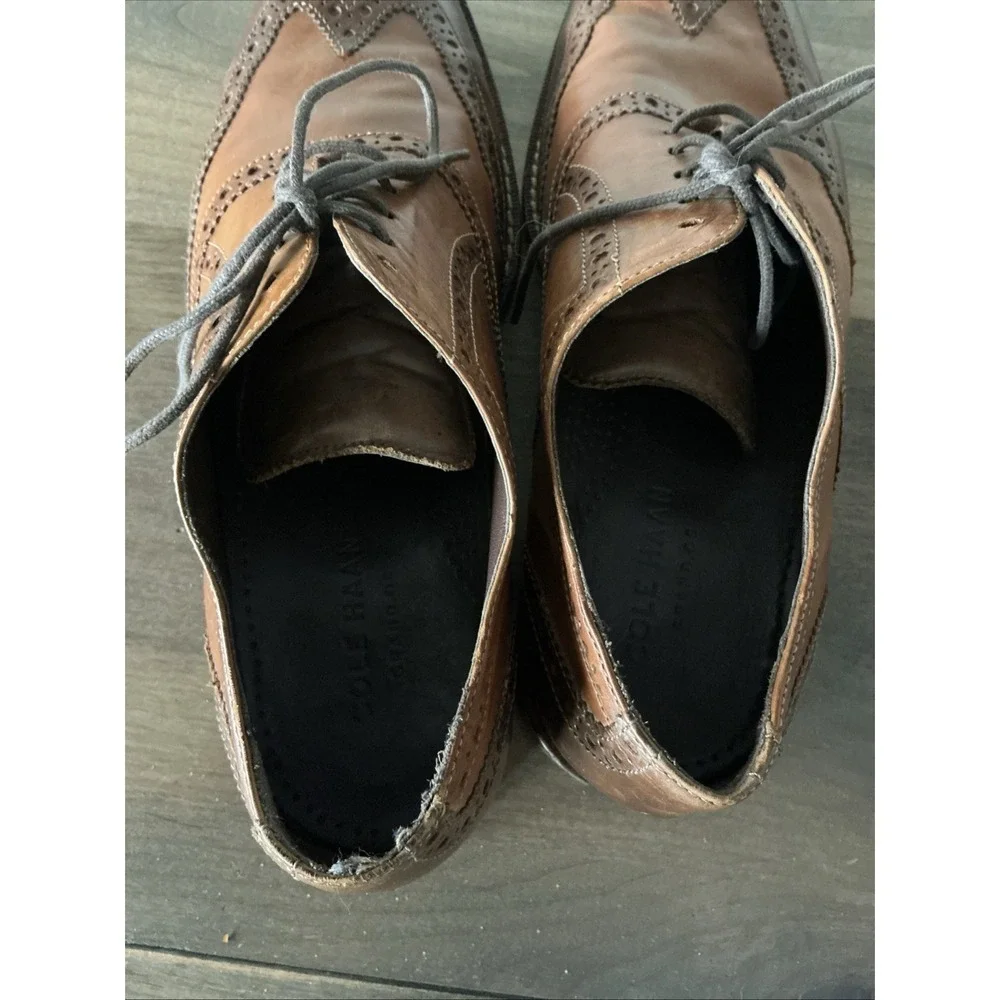 Cole Haan Wing Tip Oxford Dress Shoes Cognac Brown‎ Leather Sz 9